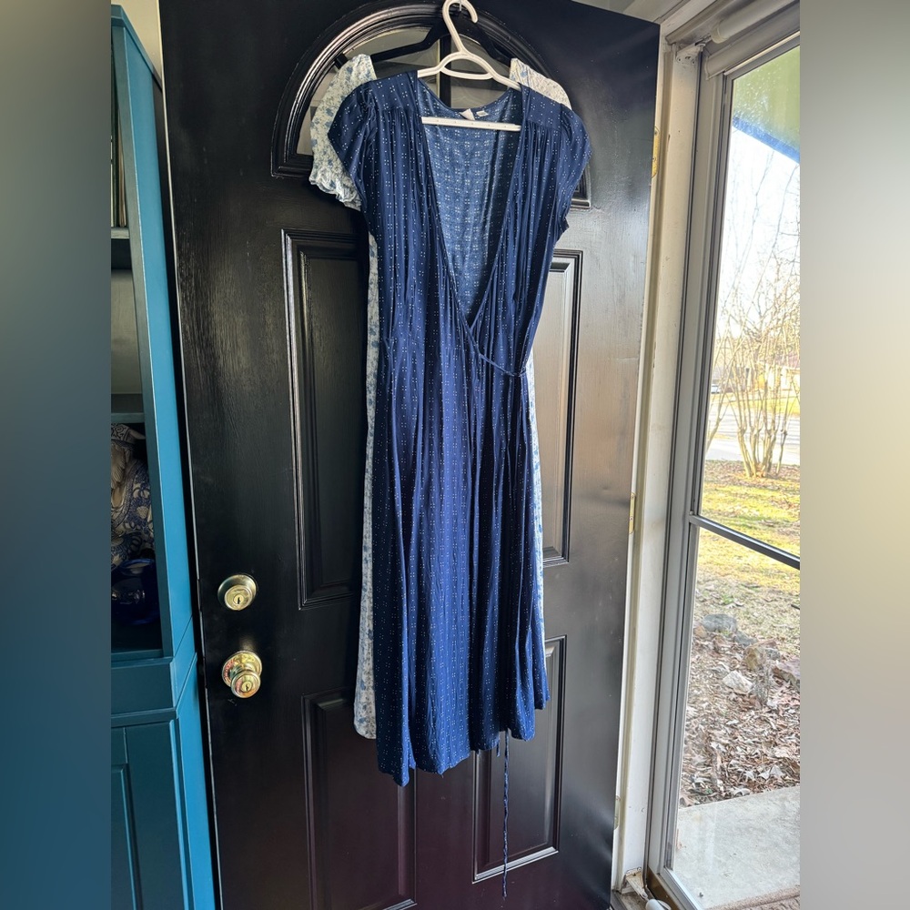 GAP Dark Blue polka dot wrap around Maxi Dress